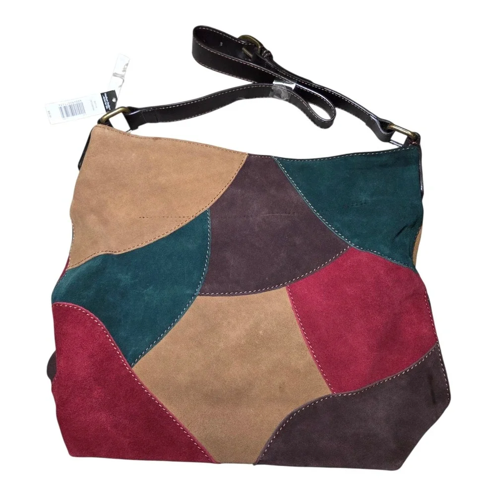 Boho Patchwork Leather Suede Hobo Bag Colorblock Shoulder Purse Y2K Hippie Indie